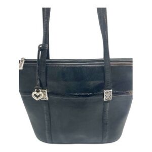 Brighton Black Leather Shoulder Bag with Silver Accents